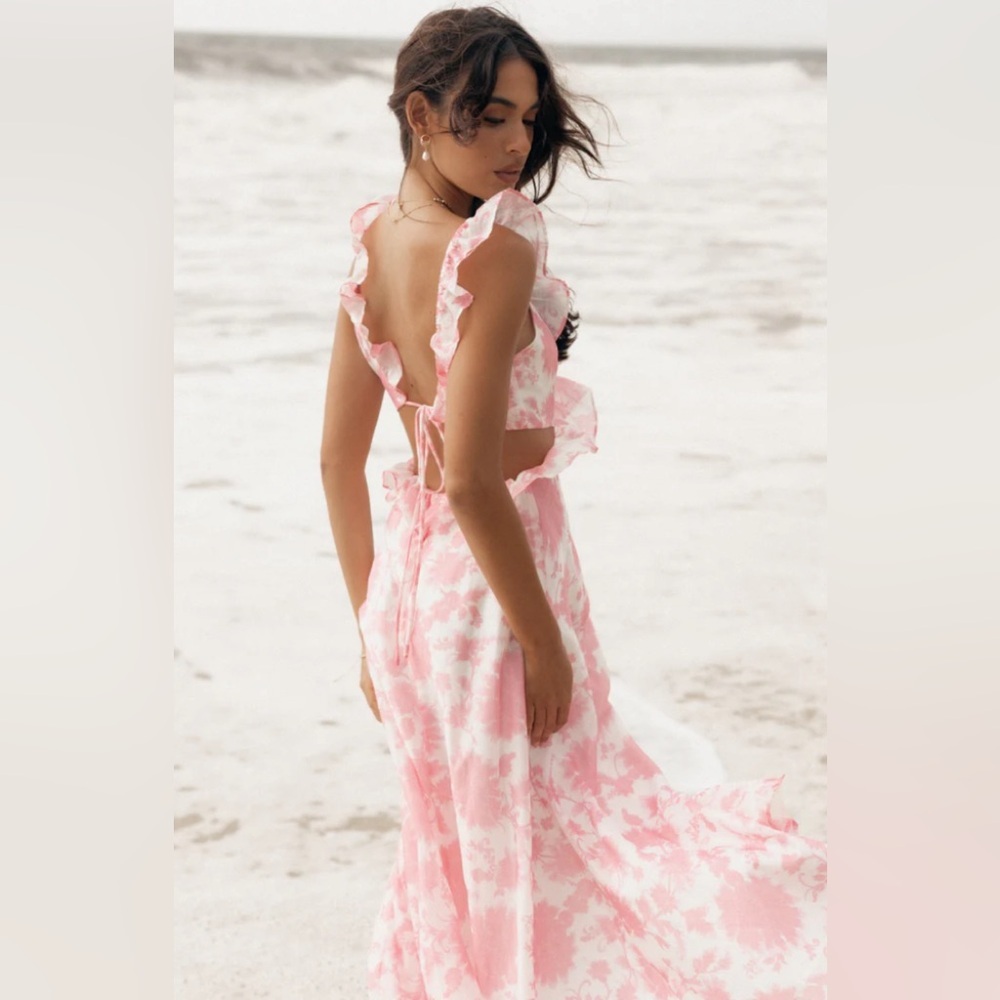 NEW Petal and Pup  Ruffle Maxi Dress‎ Pink Floral Sz L